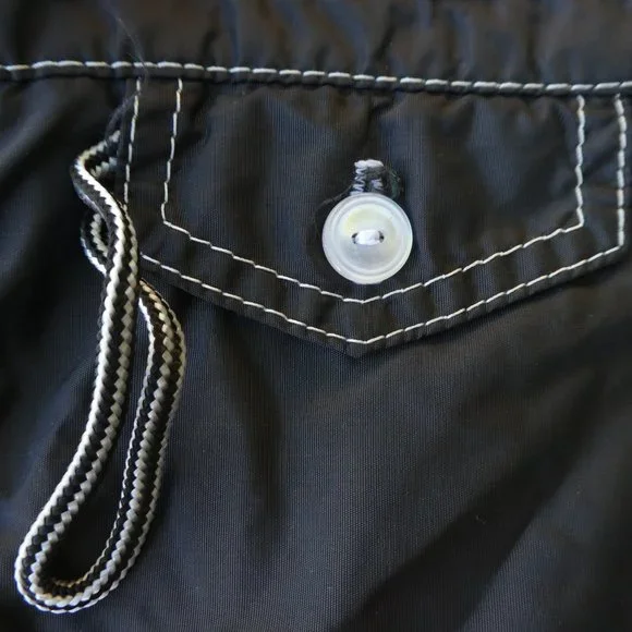 Birdwell Birdie Beach Britches Black Board Shorts White Stitching Nylon USA 6